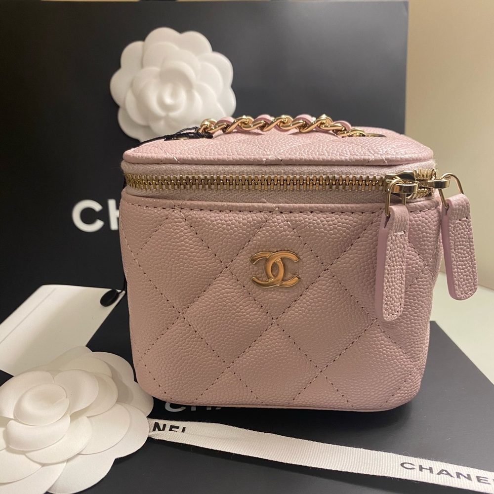 Chanel Mini Square Vanity with chain bag NWT Receipt 21S Light Pink
